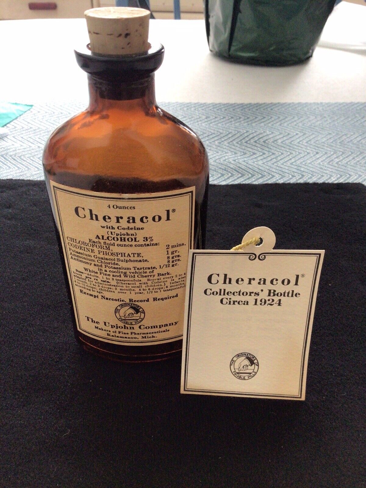 Vintage 1970 Upjohn Pharmaceuticals 4 Oz. Cheracol Collector’s Bottle