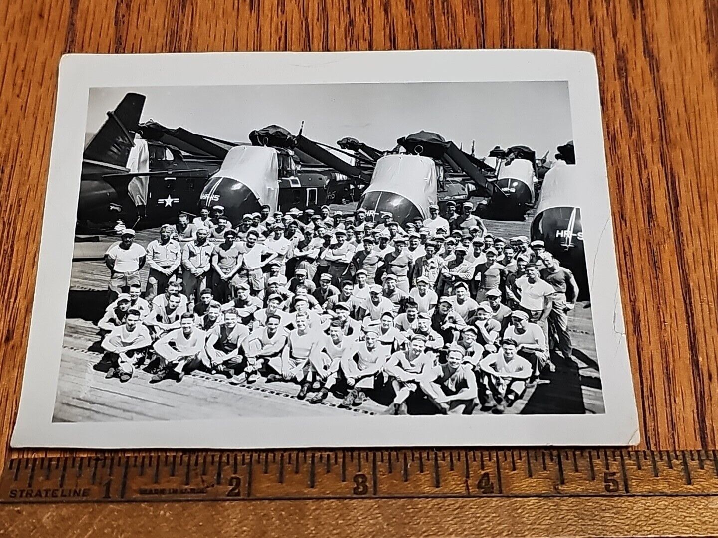 1951 Original Photo HMR-161 SQUADRON Marines HRS-1 Helicopter USS Sitkoh Bay