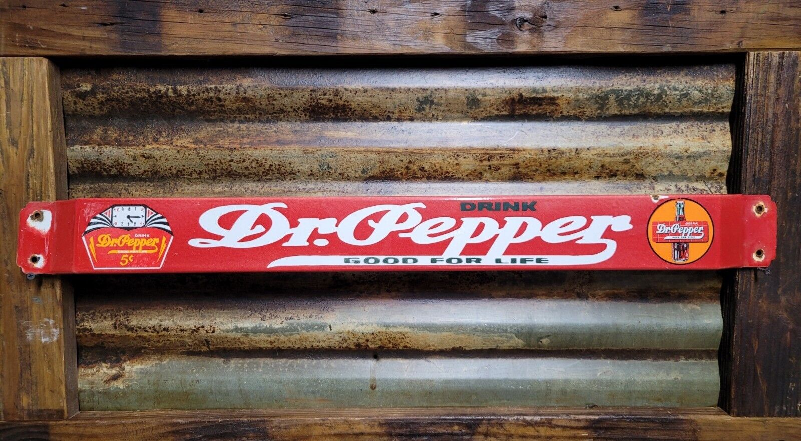 VINTAGE DR PEPPER PORCELAIN SIGN DOOR PUSH BAR SODA POP BEVERAGE GENERAL STORE