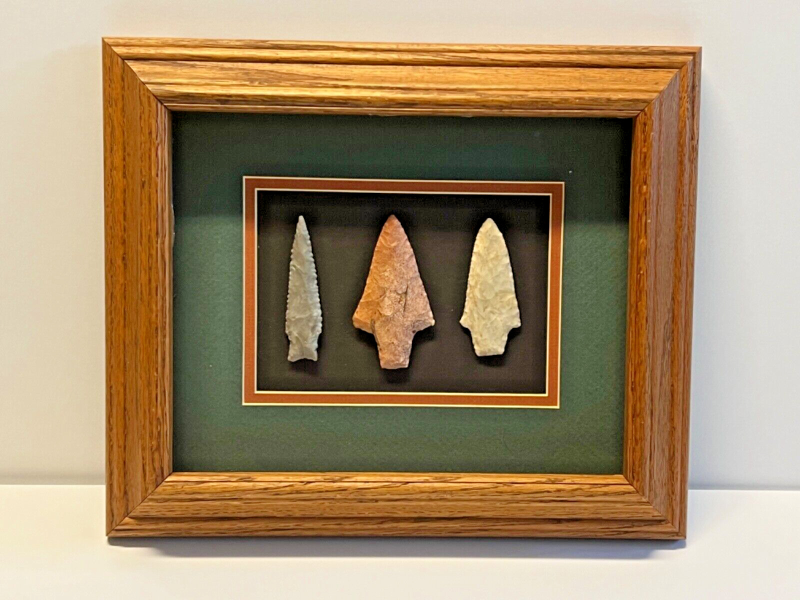 Ancient & Archaic Native American Arrowheads; Wooden Frame; Qty 3;