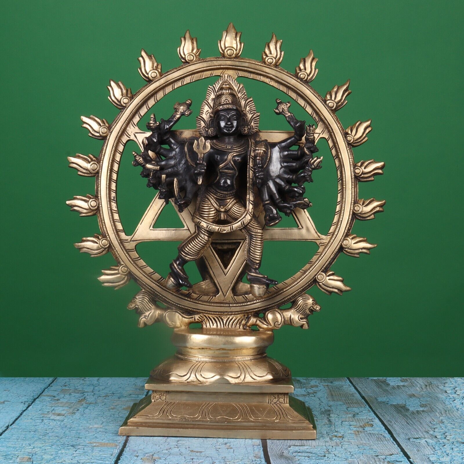 Brass Sudarshan Chakra Idol Multicolor Chakra Deity Worship Narayan Weapon Decor