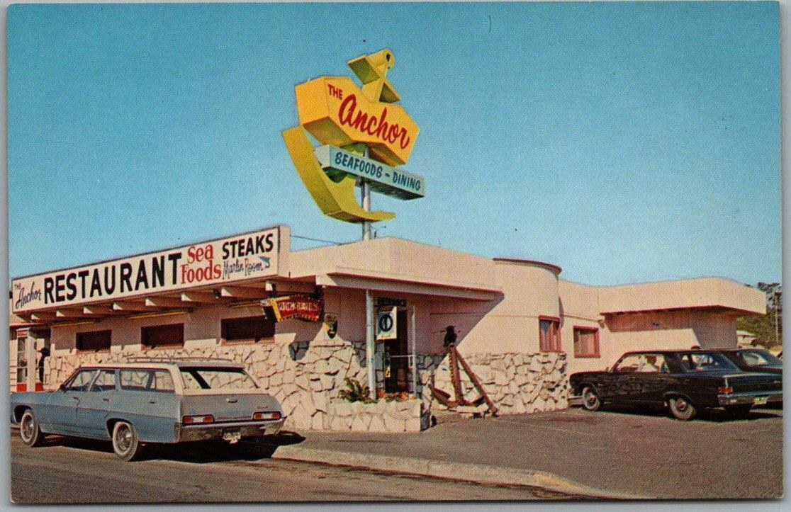 Newport, Oregon Postcard THE ANCHOR Seafood Restaurant / Bar Roadside Dated 1970