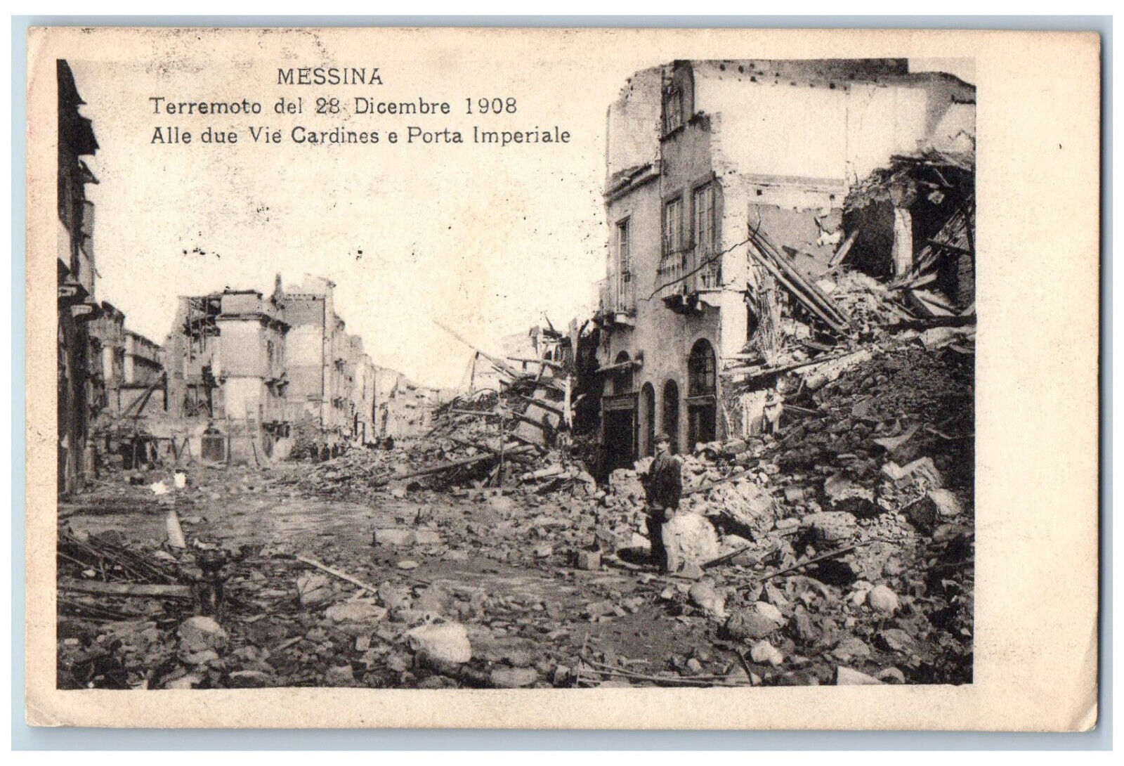 Messina Sicily Italy Postard Via Gardines Porta Imperiale Earthquake 1908