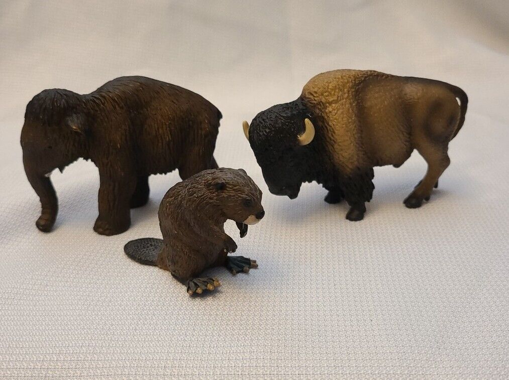 Schleich Papo Woolly Mammoth Bison Beaver Animal Figurine 2002 Germany  - lot