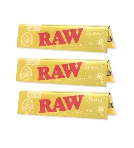 THREE PACKS of RAW ETHEREAL KING SIZE Rolling Papers Designed Phenomenally Thin