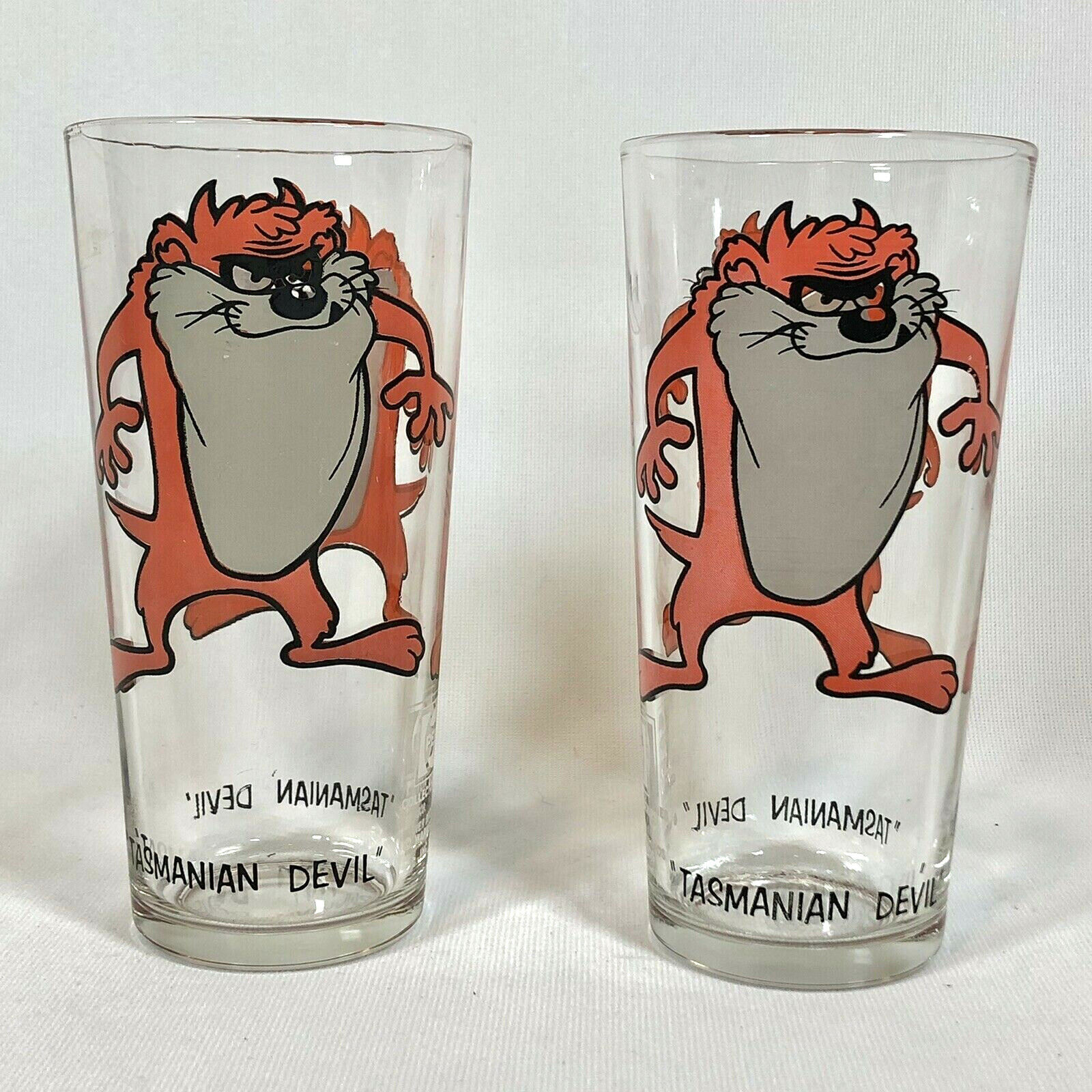 2 Vintage \'73 Pepsi Collectors Looney Tunes Taz Tasmanian Devil Drinking Glasses