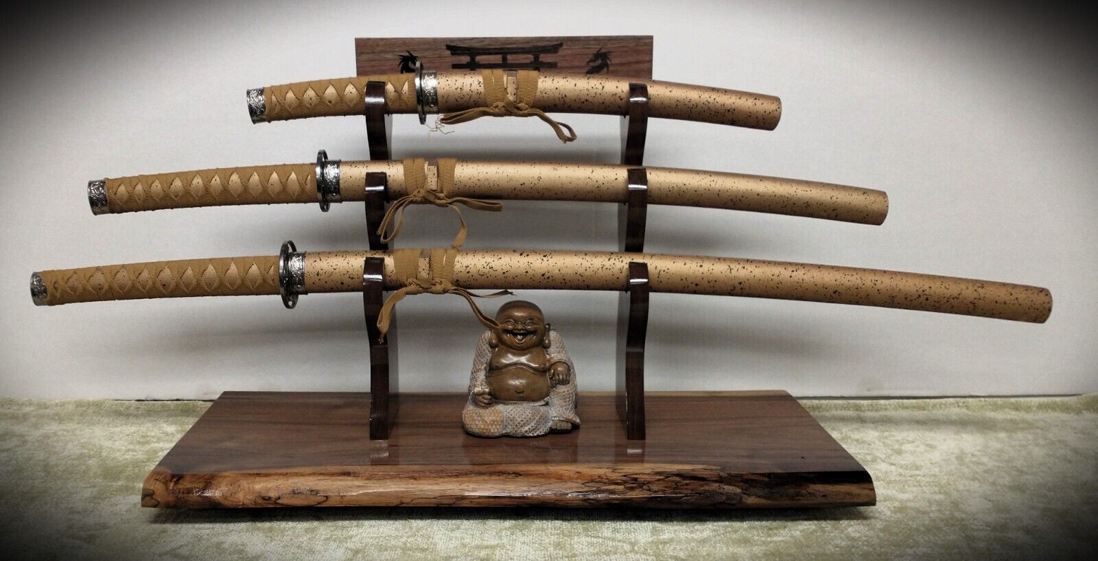 Rustic Live Edge 3 Tier Beautiful Walnut Japanese Samurai Sword Display Stand