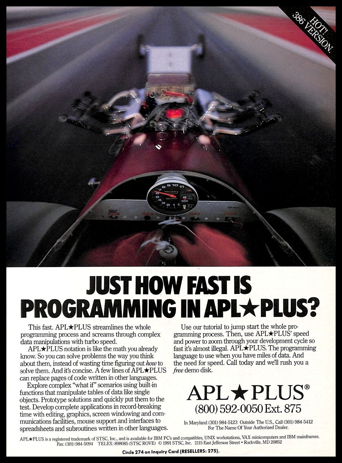 1991 APL PLUS Vintage PRINT AD Retro Programming Language Code Racing Tech