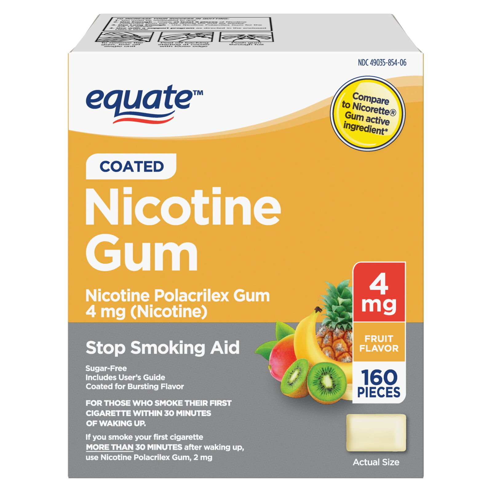 Equate Coated Nicotine Polacrilex Gum, 4 mg, Fruit Flavor, Stop Smoking Aid