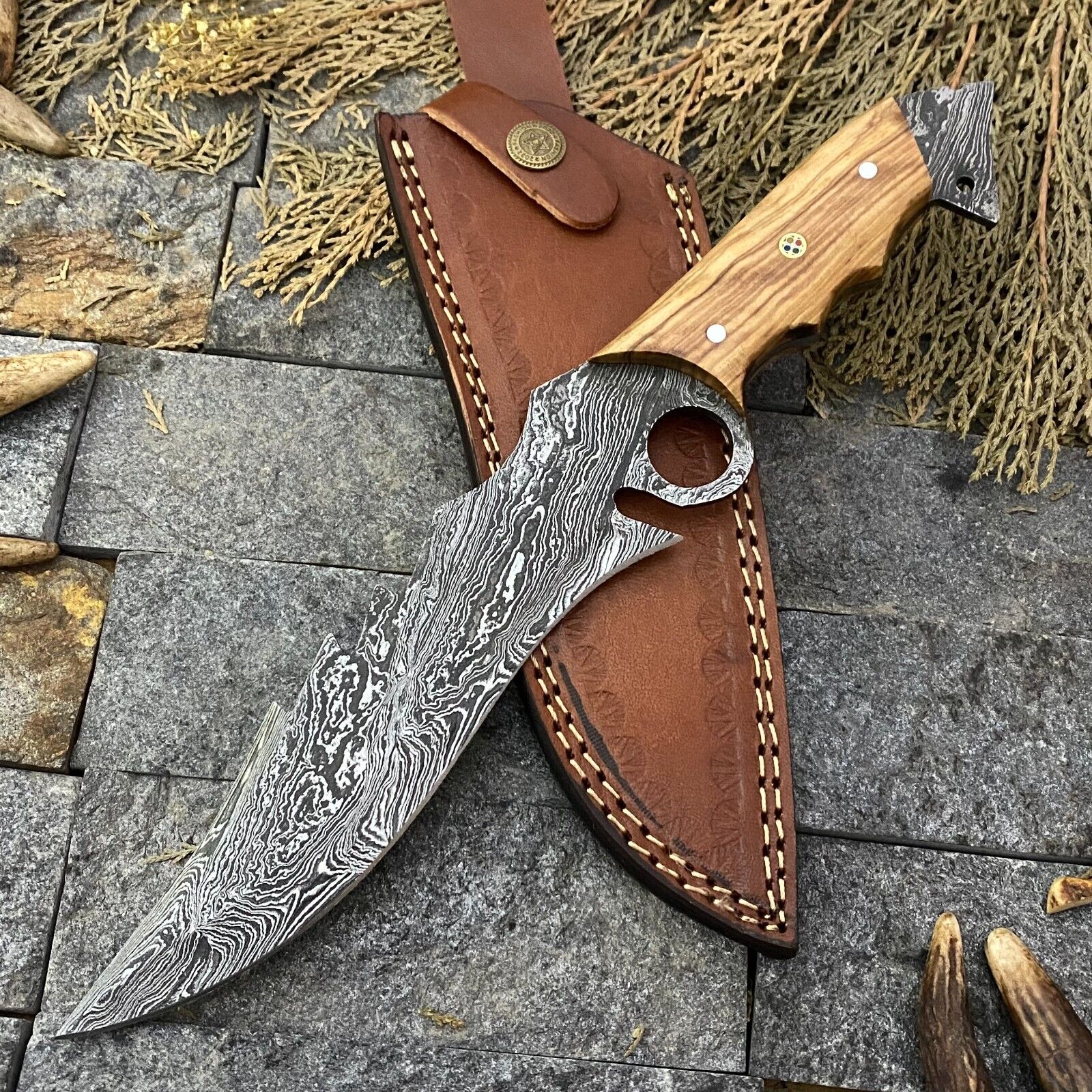 SHARDBLADE Custom Hand Forged Damascus Steel Hunting SKINNER CLEEVR KNIFE+SHEATH
