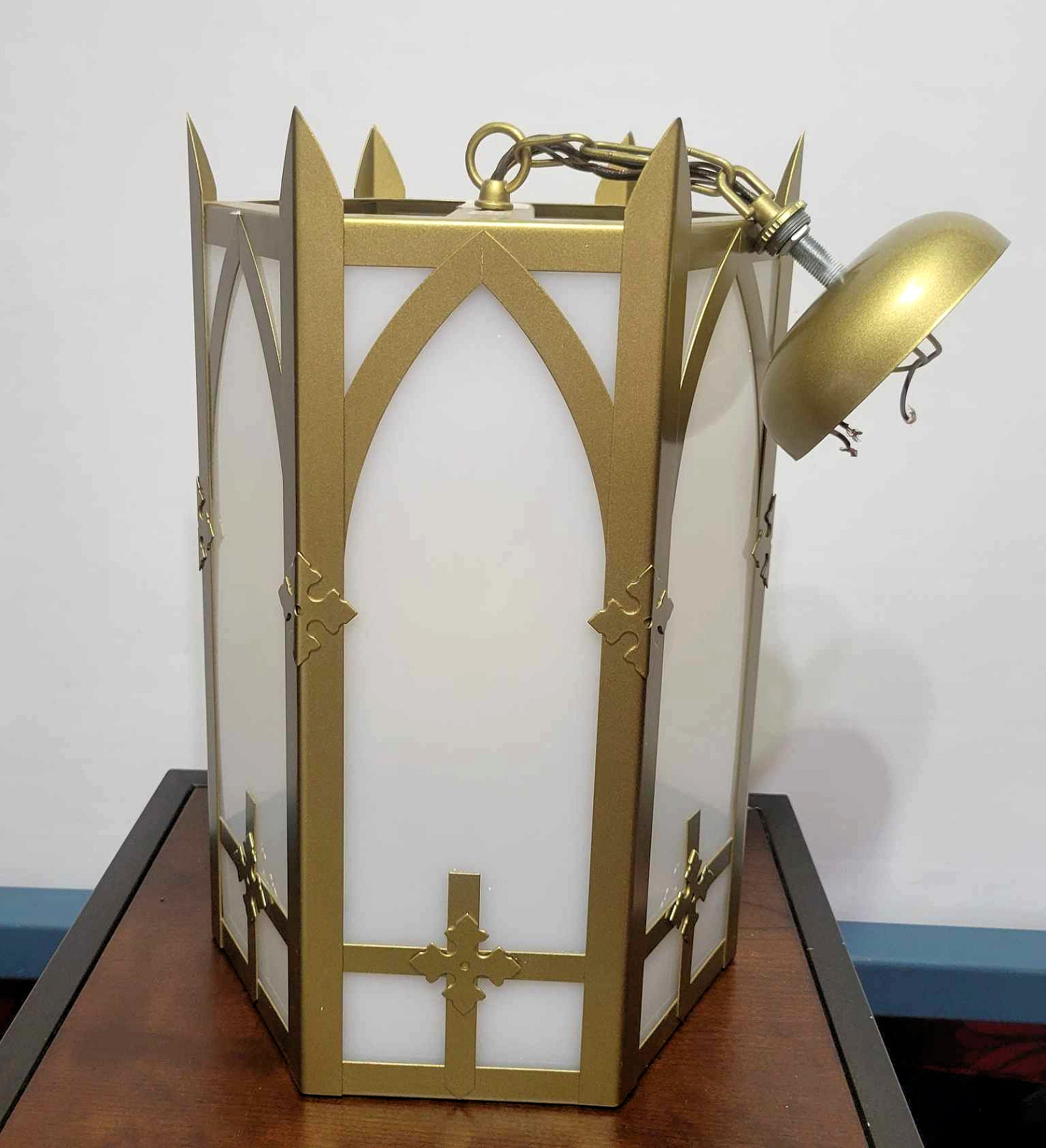 Vintage Cathedral Style Church Cross Brass Gold Chandelier Lamp Light Fixture