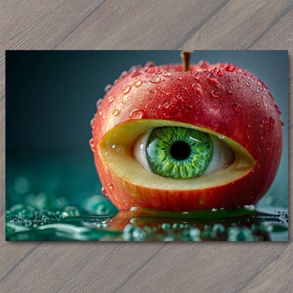 POSTCARD Pun Apple Of My Eye Inside Red Crazy Surreal Weird Strange Unusual