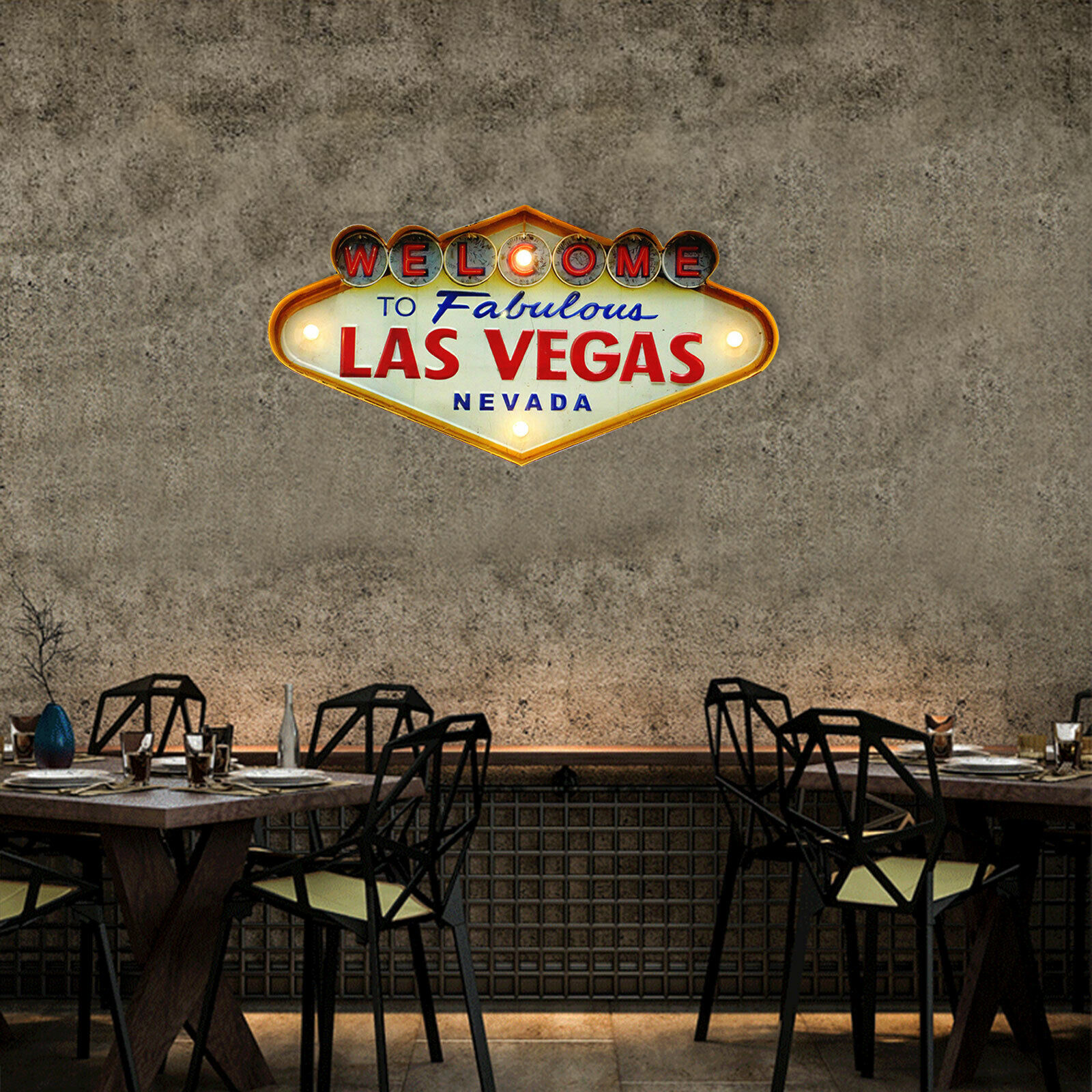 Vintage Welcome to Fabulous Las Vegas Nevada Metal Neon LED Light Beer Bar Sign