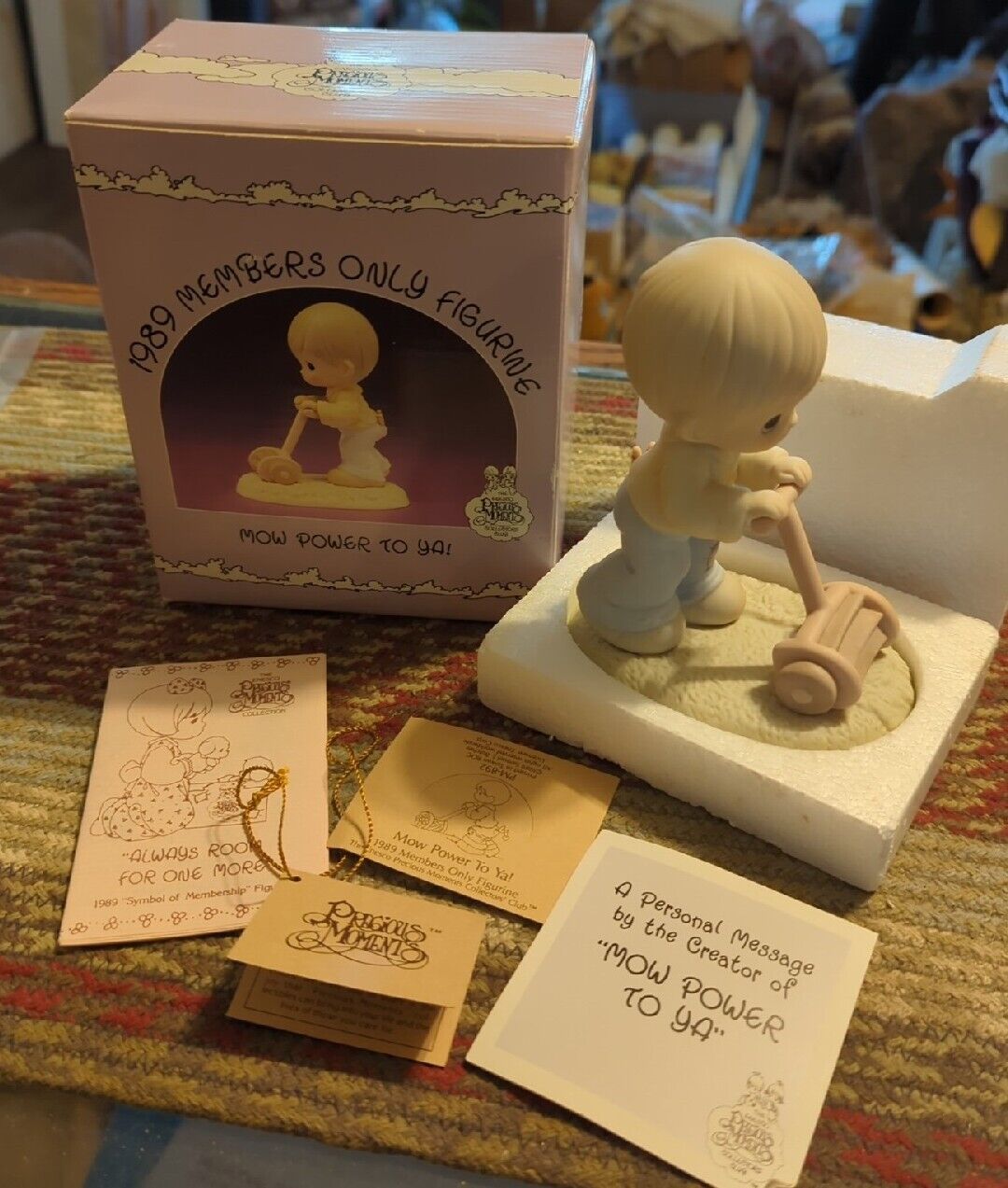 PRECIOUS MOMENTS Figurine “Mow Power To You” 1989 Members Only W/Box #PM-892