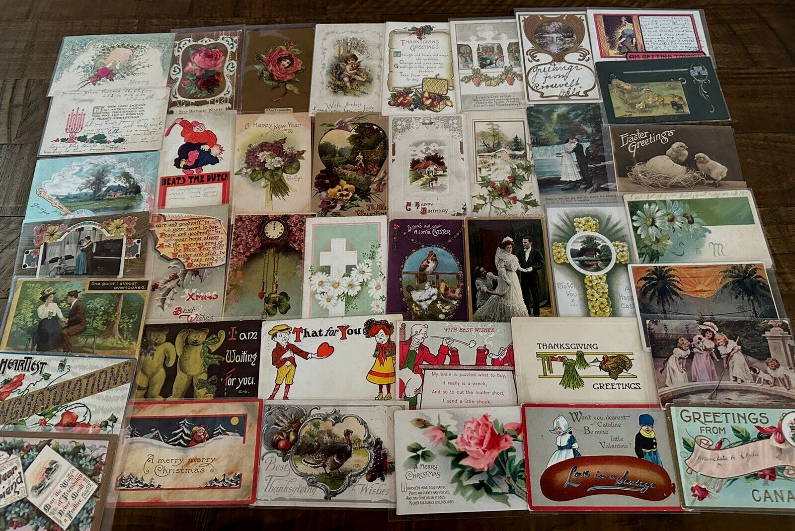 ~Lot of 43 Antique 1900's~Mixed Topics Greetings Postcards~All with stamps-h968