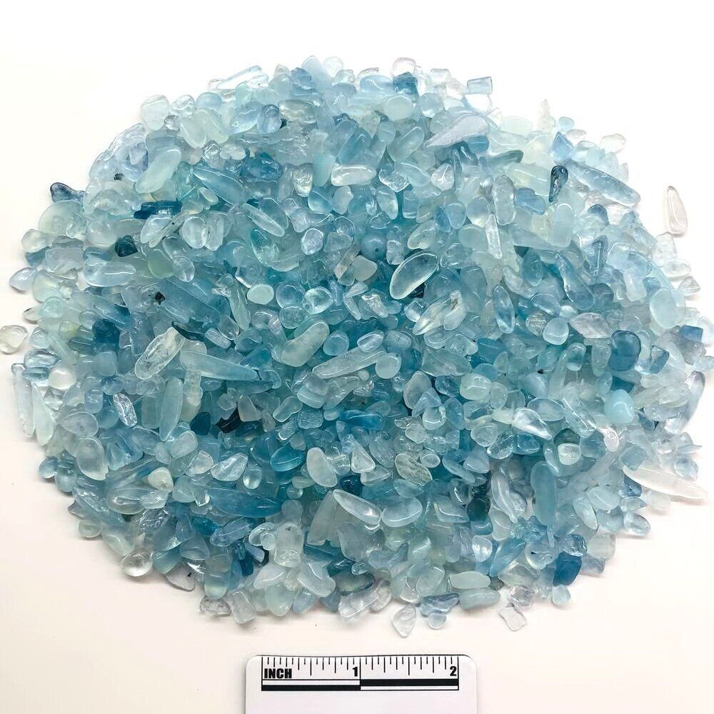 1/2 LB Aquamarine Semi Tumbled Gemstone Mini Chips  'A' Grade Wholesale Bulk Lot