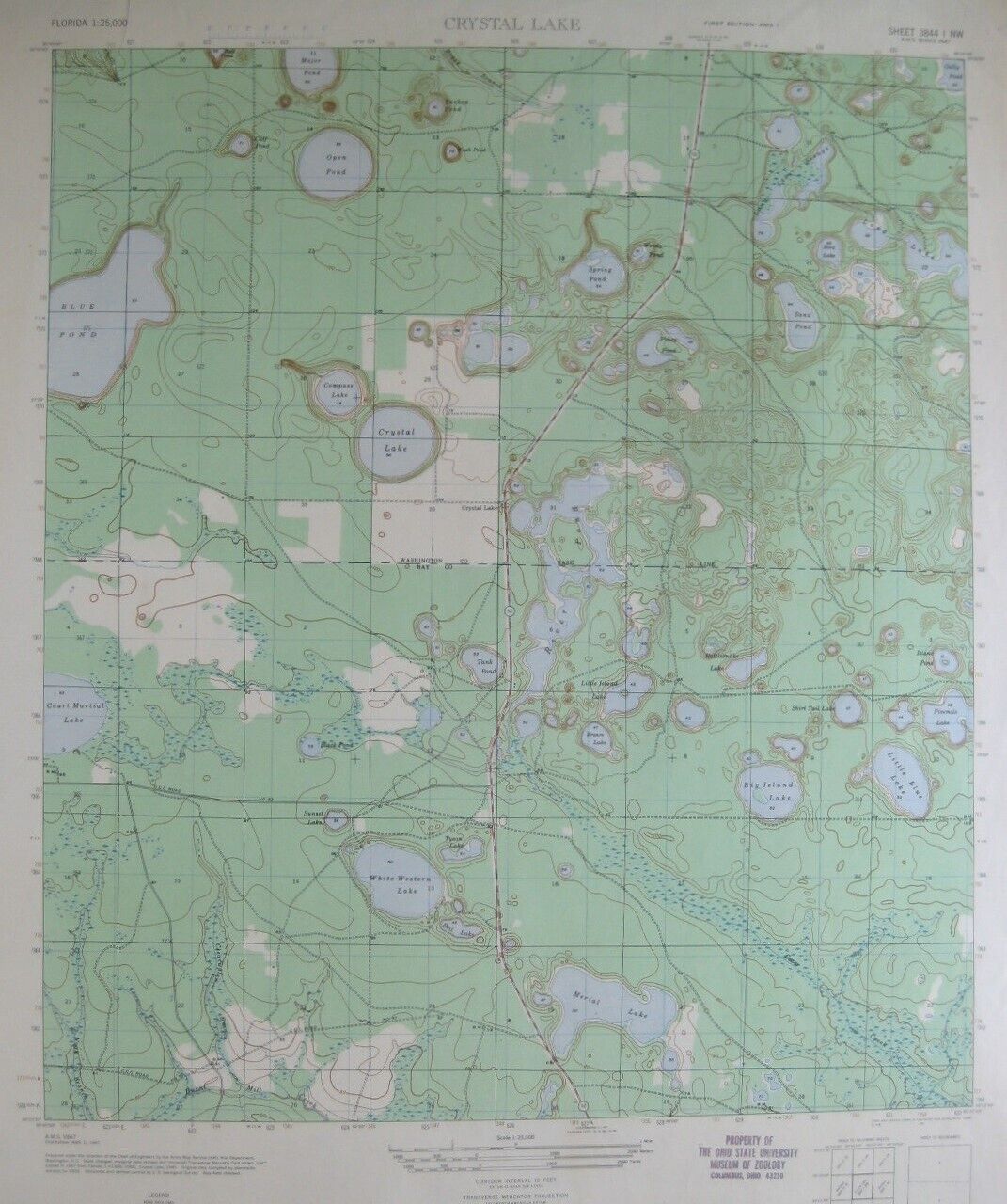 Original 1947 US Army Map BAY & WASHINGTON COUNTIES Florida CCC Roads Lakes 