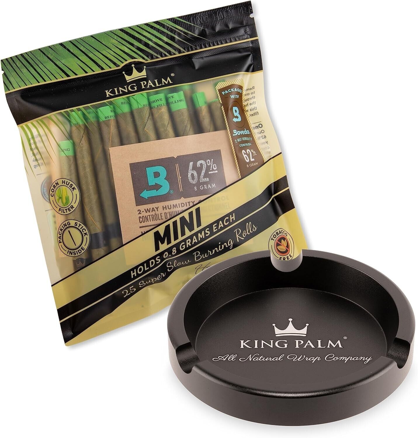 King Palm | Mini | Natural | Organic Prerolled Palm Leafs | 25Rolls with Ashtray