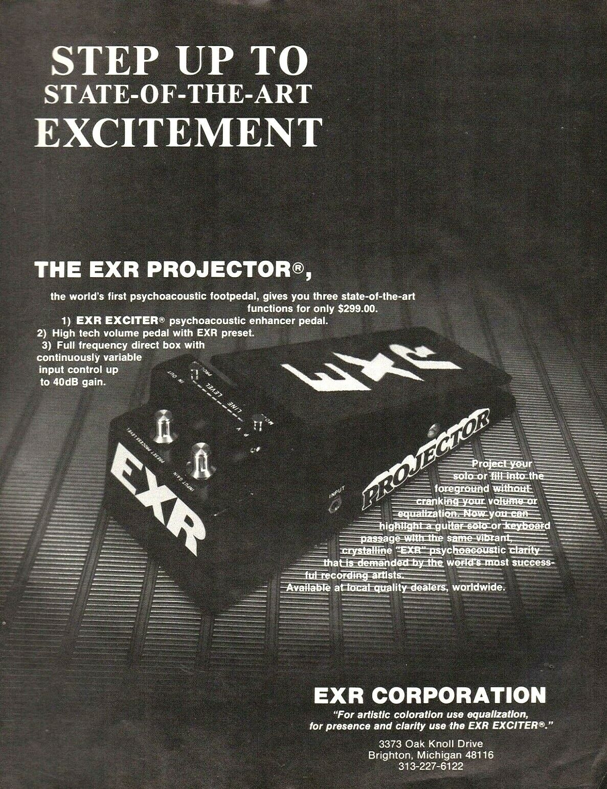 vtg 80s EXR PROJECTOR MAGAZINE AD PAGE Psychoactive Enhancer Volume Guitar Pedal