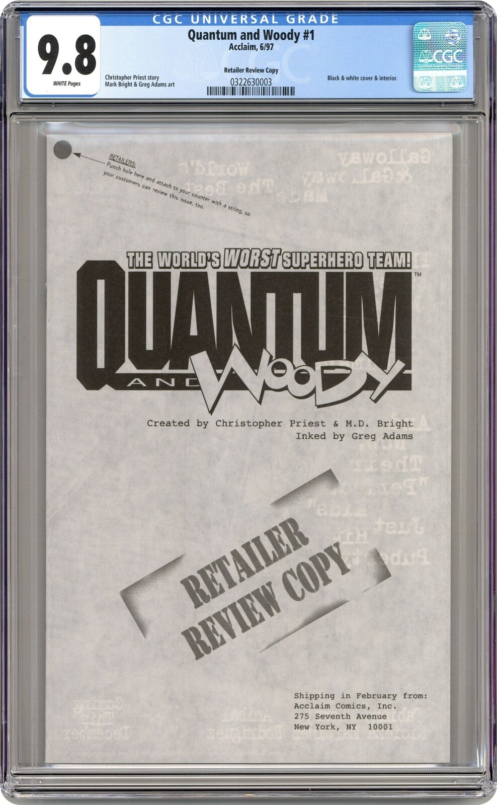 Quantum and Woody 1R Retailer Review Variant CGC 9.8 1997 0322630003
