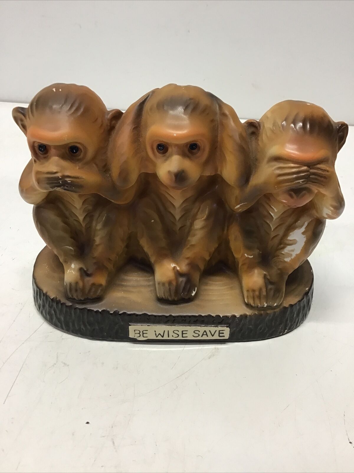 Vintage Older 3 Monkeys Speak,See,Hear No Evil Ceramic Bank -Be Wise Save- 25/94