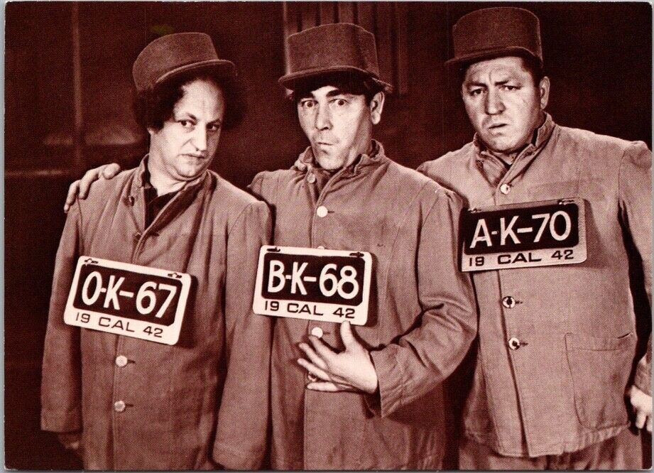 c1980s THE THREE STOOGES 4 x6 inch Postcard in Prison Uniforms *Modern Print