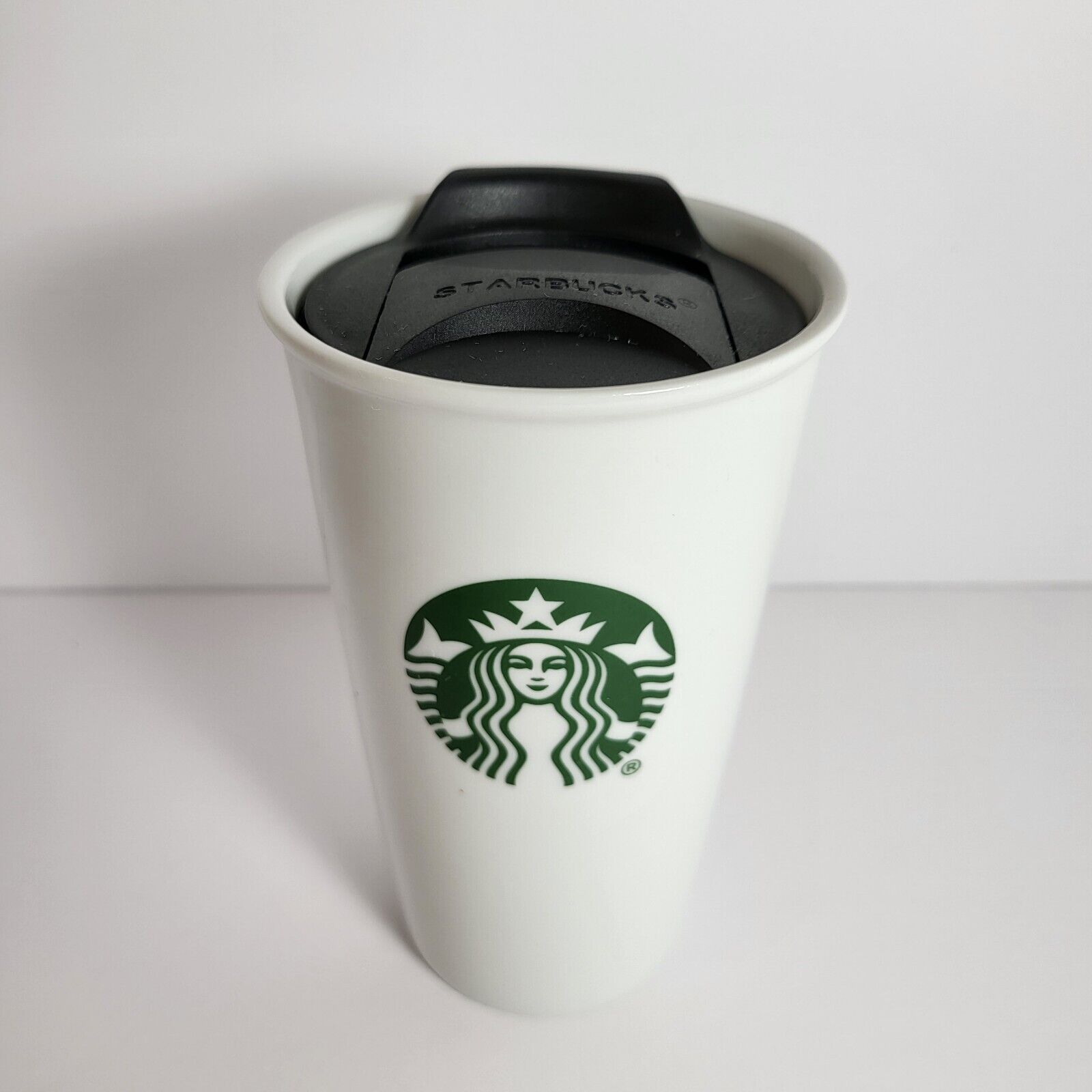 Starbucks Mug Mermaid Coffee Travel Tumbler w/ Lid 10 oz Ceramic White and Green