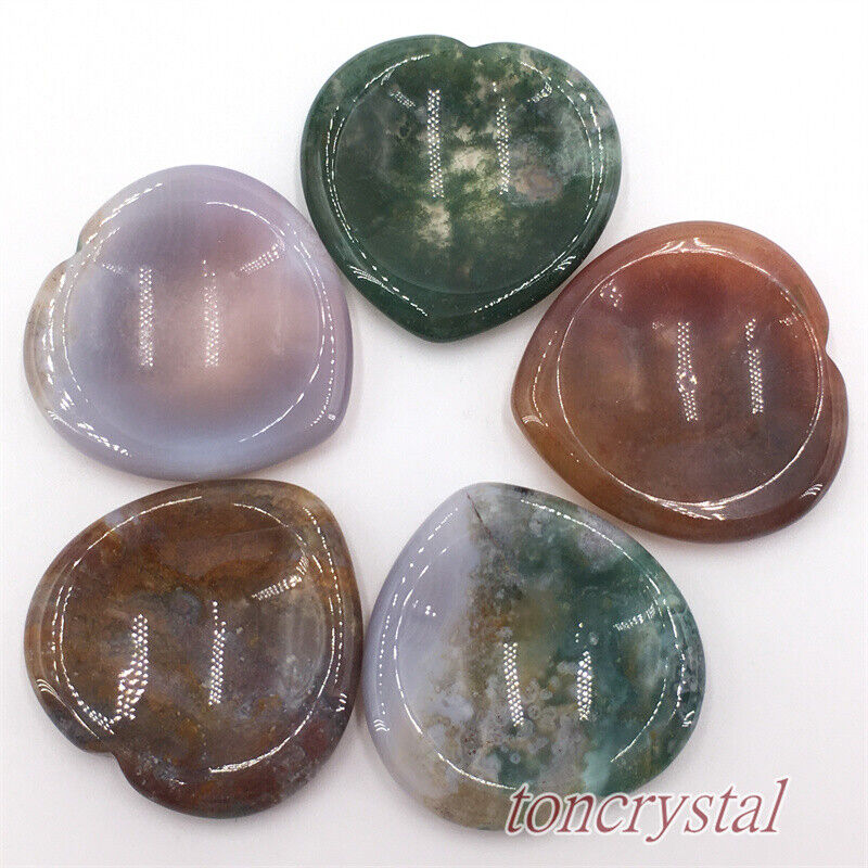 5pcs Natural moss agate Ashtray Carved mini quartz Crystal heart Reiki Healing