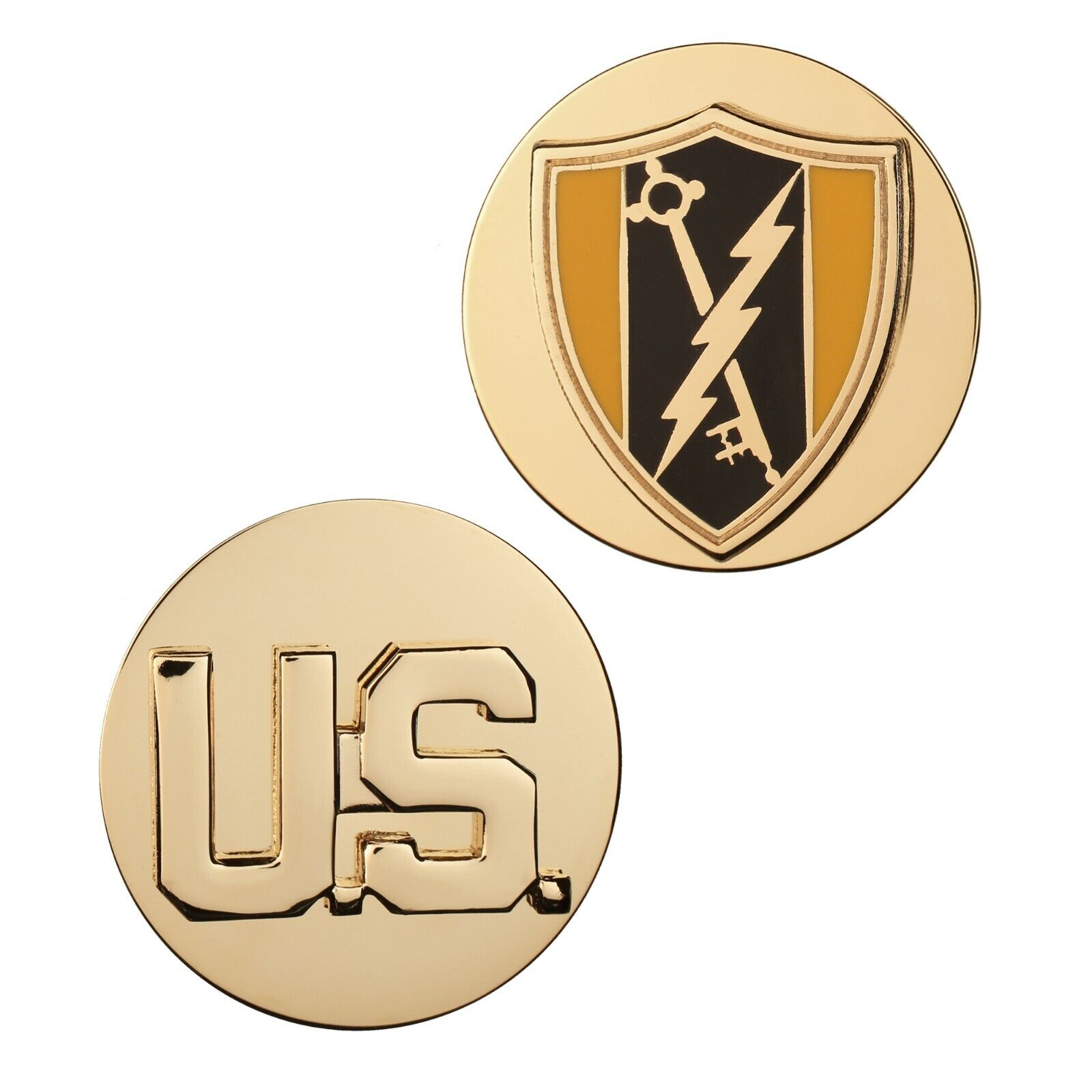 U.S. Army Enlisted Branch Pin-On Collar U.S. & Electronic Warfare Brite New (pr)