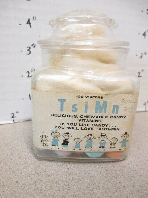 TastiMin Tasti Min 1960s children\'s vitamins glass jar 120 ct fruit FULL unused