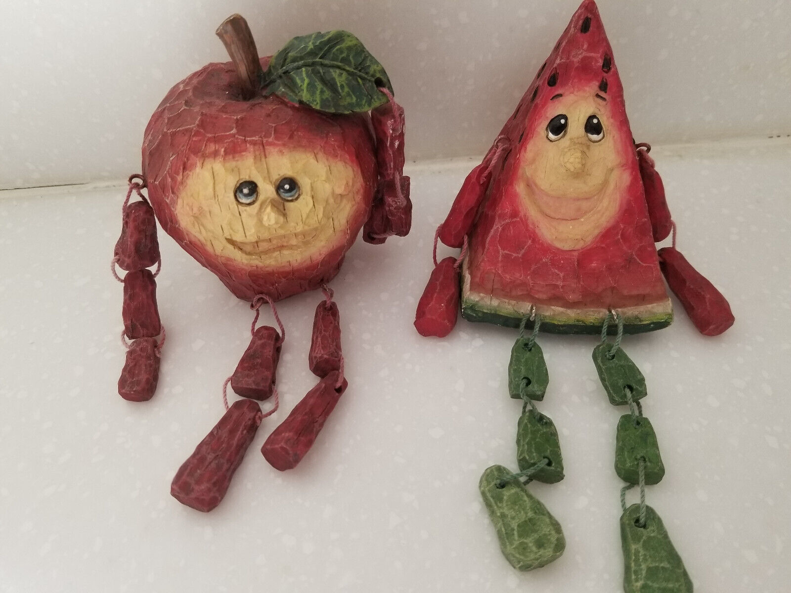 Vintage Anthropomorphic Fruit Shelf Sitters Apple & Watermelon Set of 2