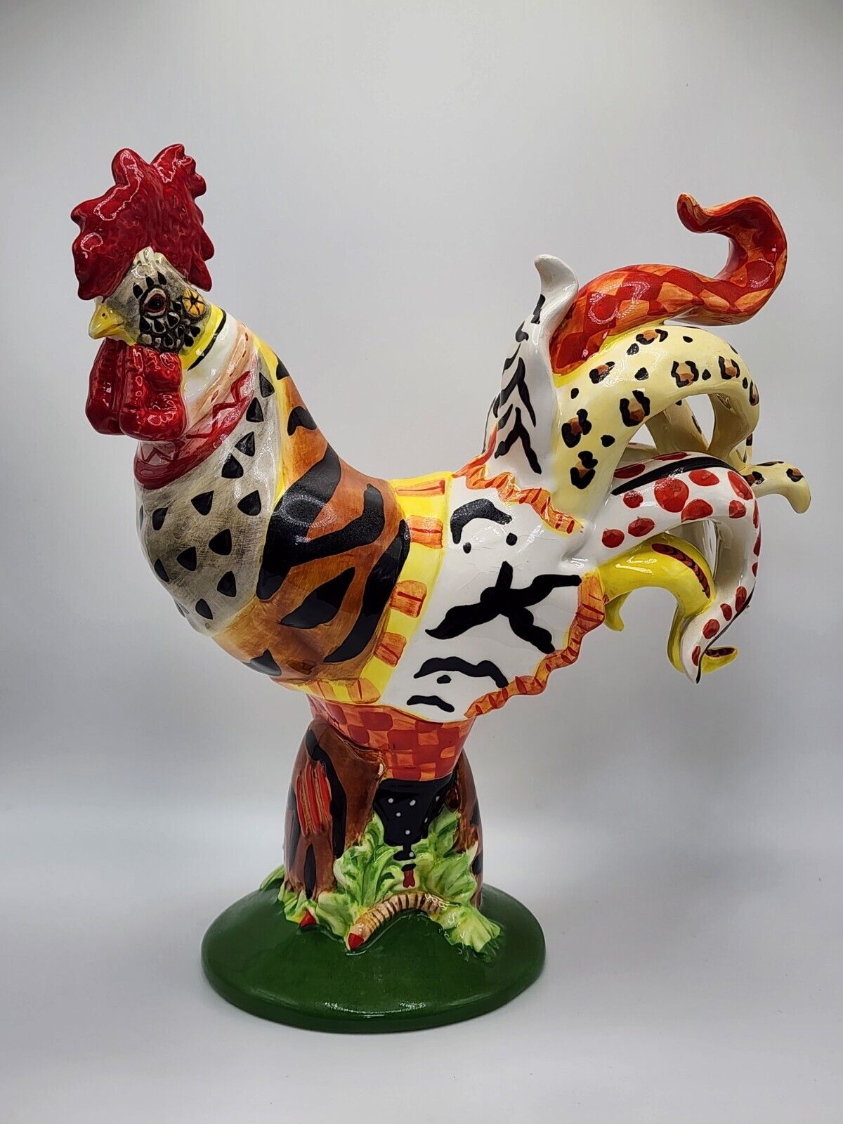 Poultry In Motion Ceramic Rooster Figure Jungle Animals Print HTF Sharon Neuhaus