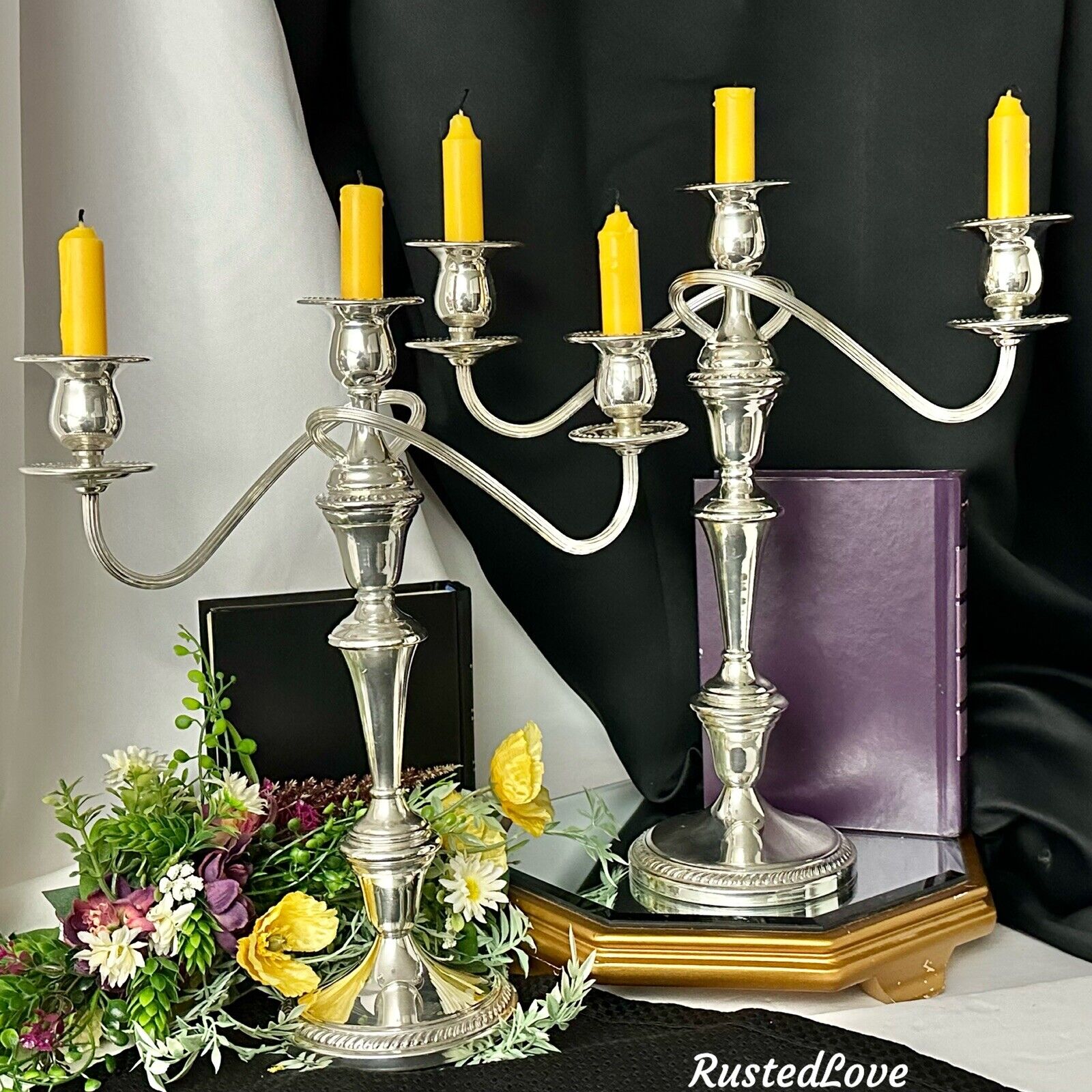 FB Rogers Silver Plated Candelabras Large Silver Centerpiece Candle Holders Pair