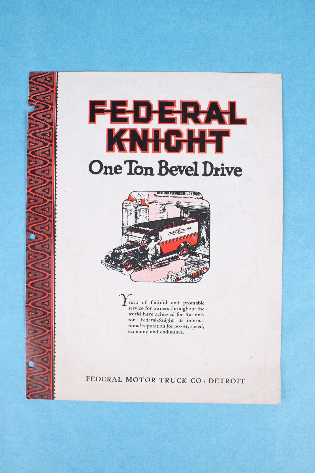 VINTAGE 1924 FEDERAL KNIGHT 1 TON BEVEL DRIVE WORK TRUCK DEALER CATALOG BROCHURE