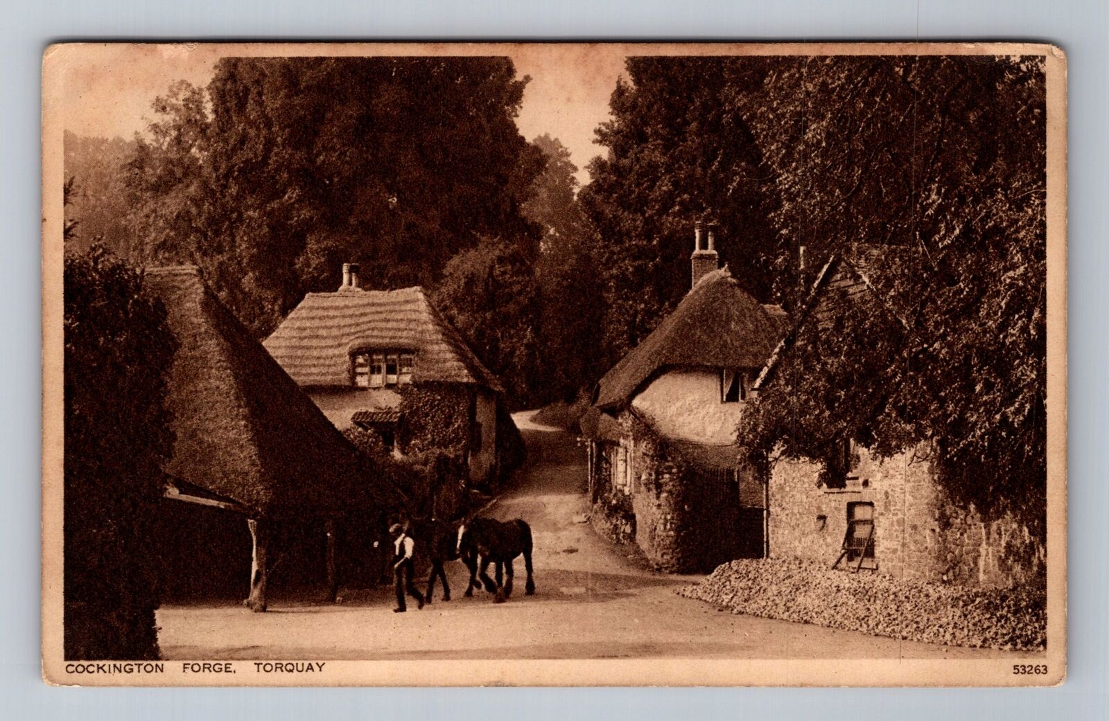 Cockington Forge Torquay England, Village Scene, Vintage c1943 Souvenir Postcard