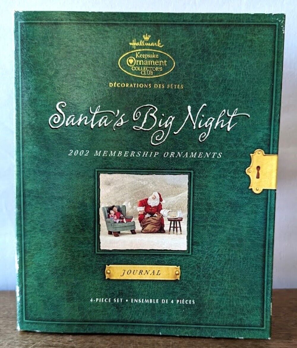 Hallmark Keepsake 2002 Membership Ornament Santa\'s Big Night 4 Piece Set W/ Box