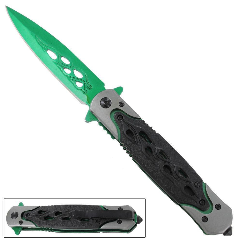 Spring Assisted Action Emergency Pocket Folding Stainless Steel Knife Green