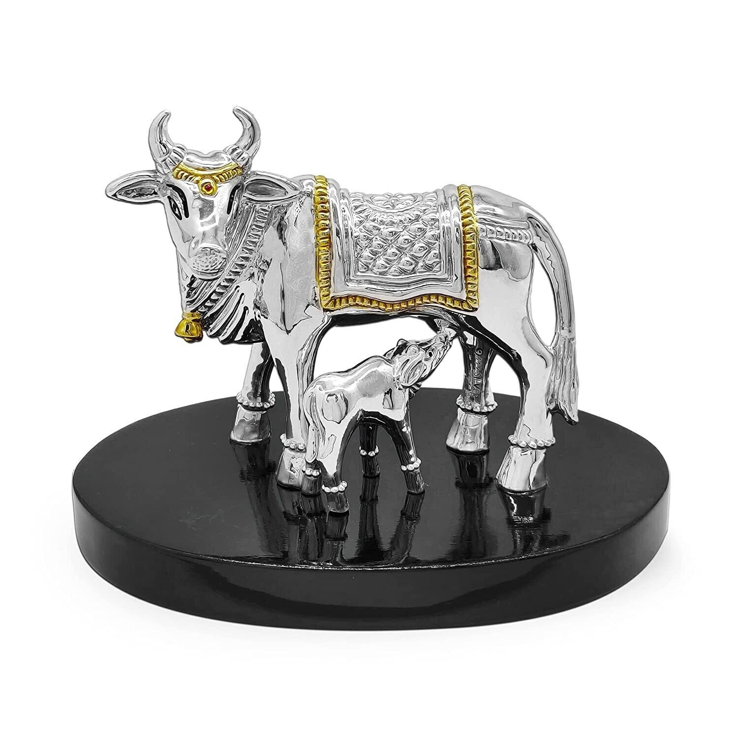 Traditional Pure Silver Kamdhenu Cow and Calf Idol For Puja & Gifting 60gm