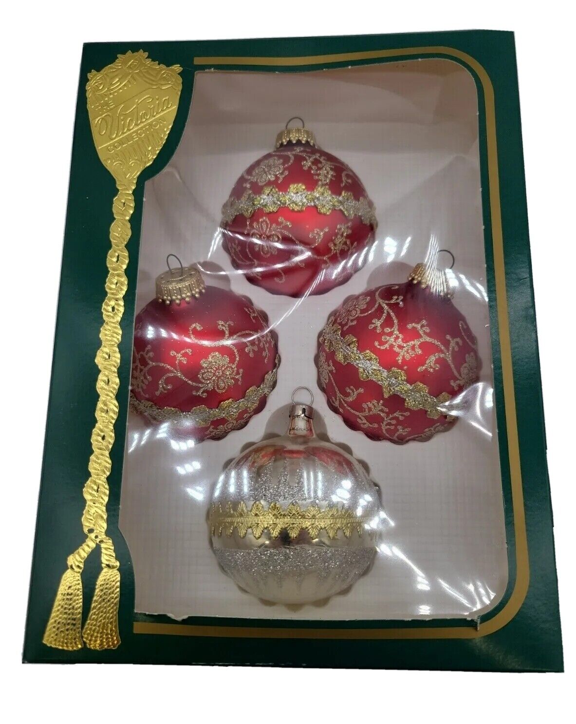 Vintage Victoria And Krebs Box Of 4 Glass Christmas Ornaments