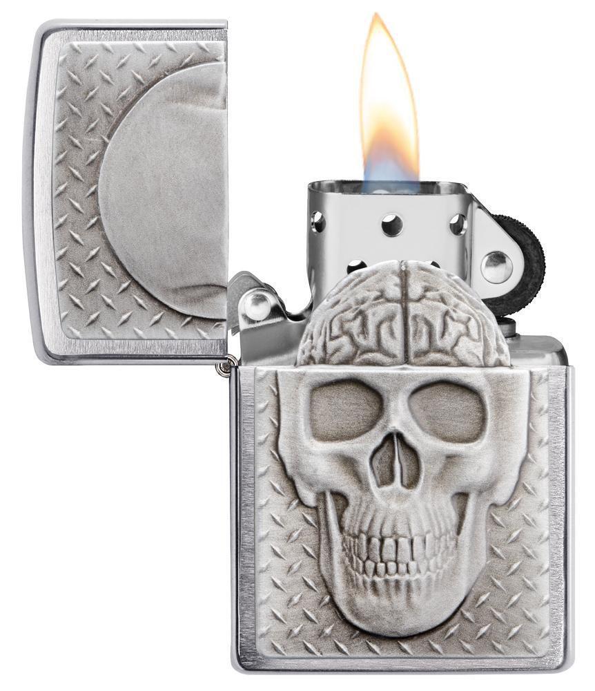 Zippo Windproof Emblem Skull Lighter With Brain Surprise, 29818, New In Box