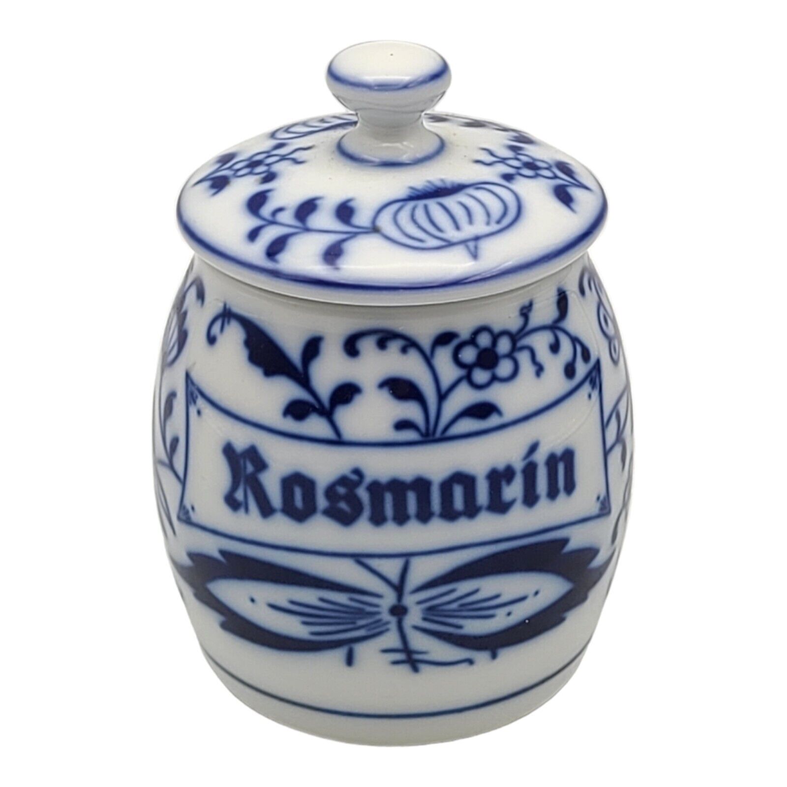 Gerold Porcelain Rosemary Jar West Germany Rosmarin Blue Porcelain w/ Lid Floral