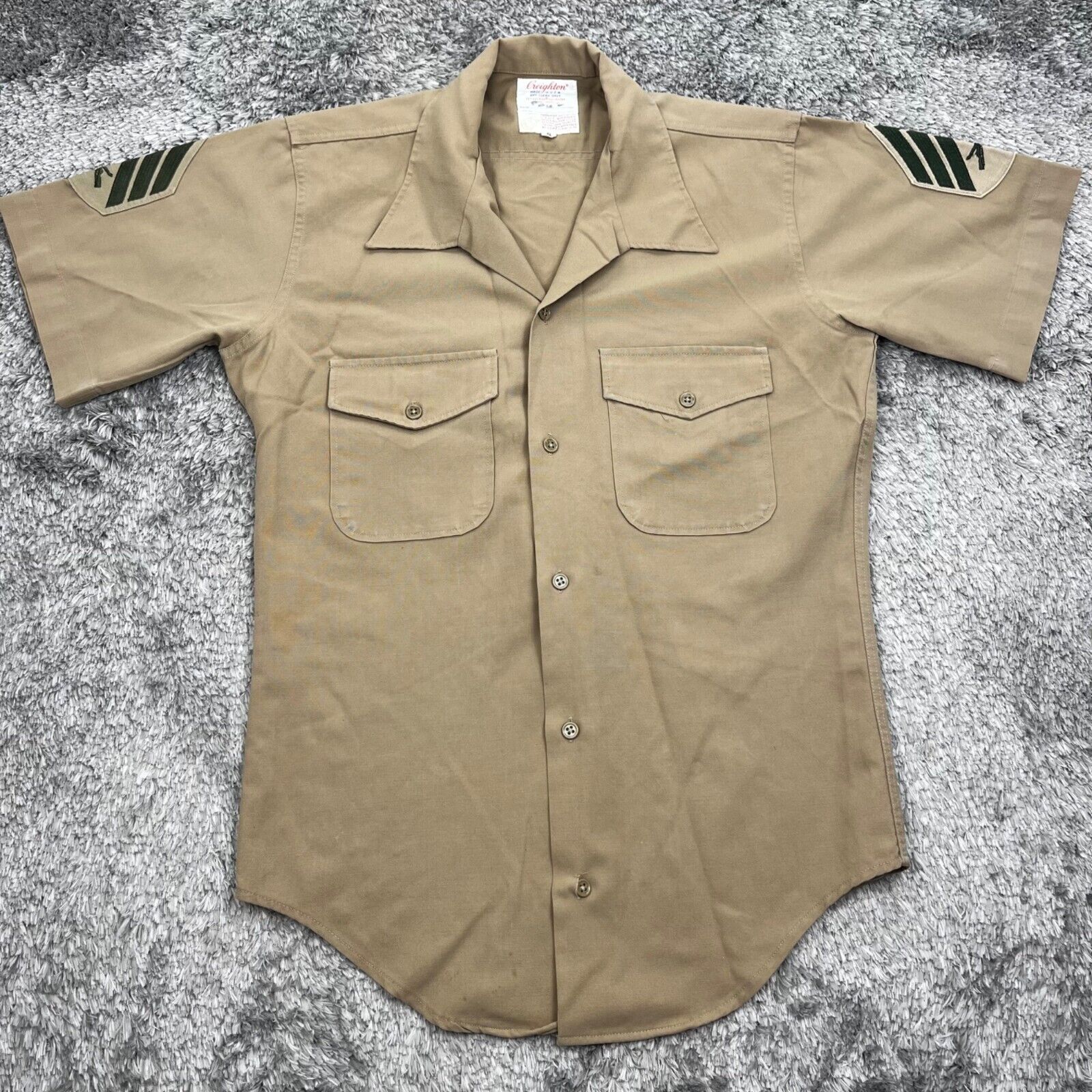 Vintage Creighton USMC Official Uniform Shirt Men Small 14.5  Wool Made In USA