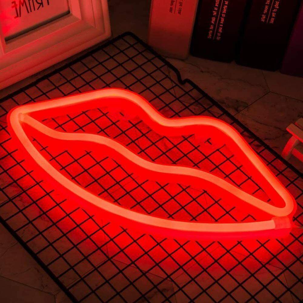 LED Neon Sign Night Light Wall Lamp Bedroom Store Artwork Wedding Decor Red Lip