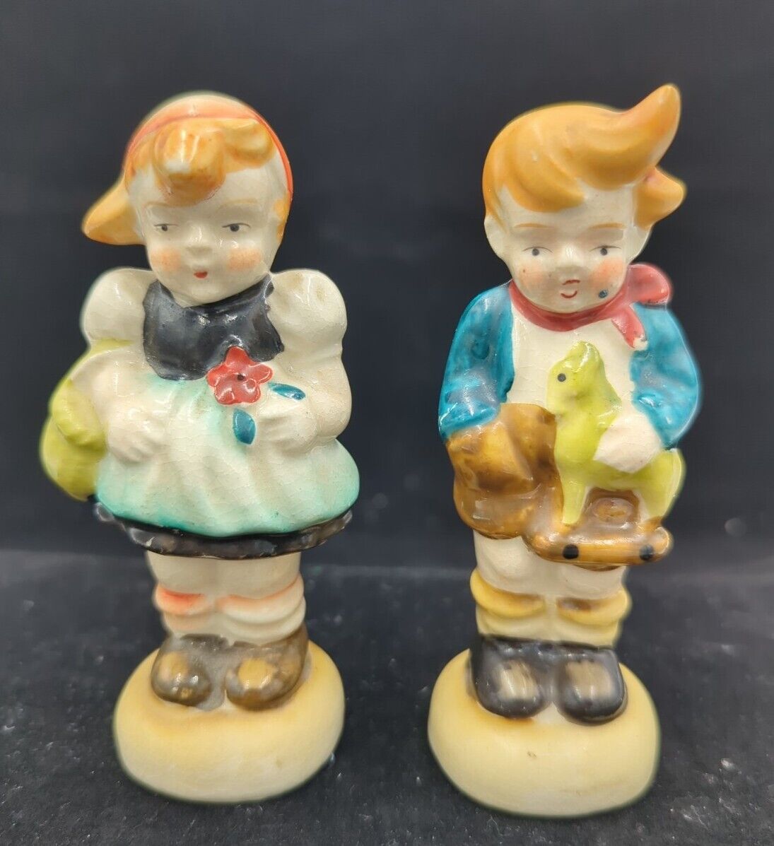 Vintage Porcelain Hand Painted Figures Cute Little Girl & Boy Occupied Japan