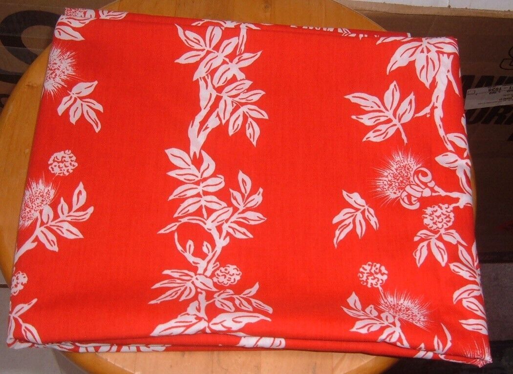 HAWAII BEAUTIFUL BRIGHT RED W/WHITE FLORAL/FERN FABRIC MATERIAL 74\