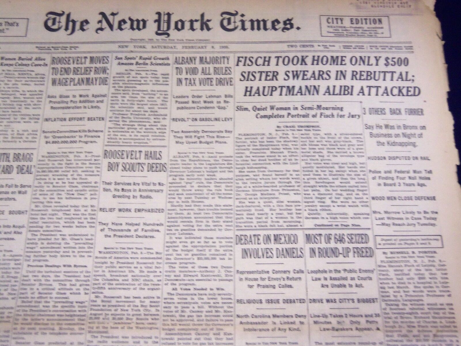 1935 FEB 9 NEW YORK TIMES - FISCH TOOK HOME ONLY $500 SISTER SWEARS - NT 1917