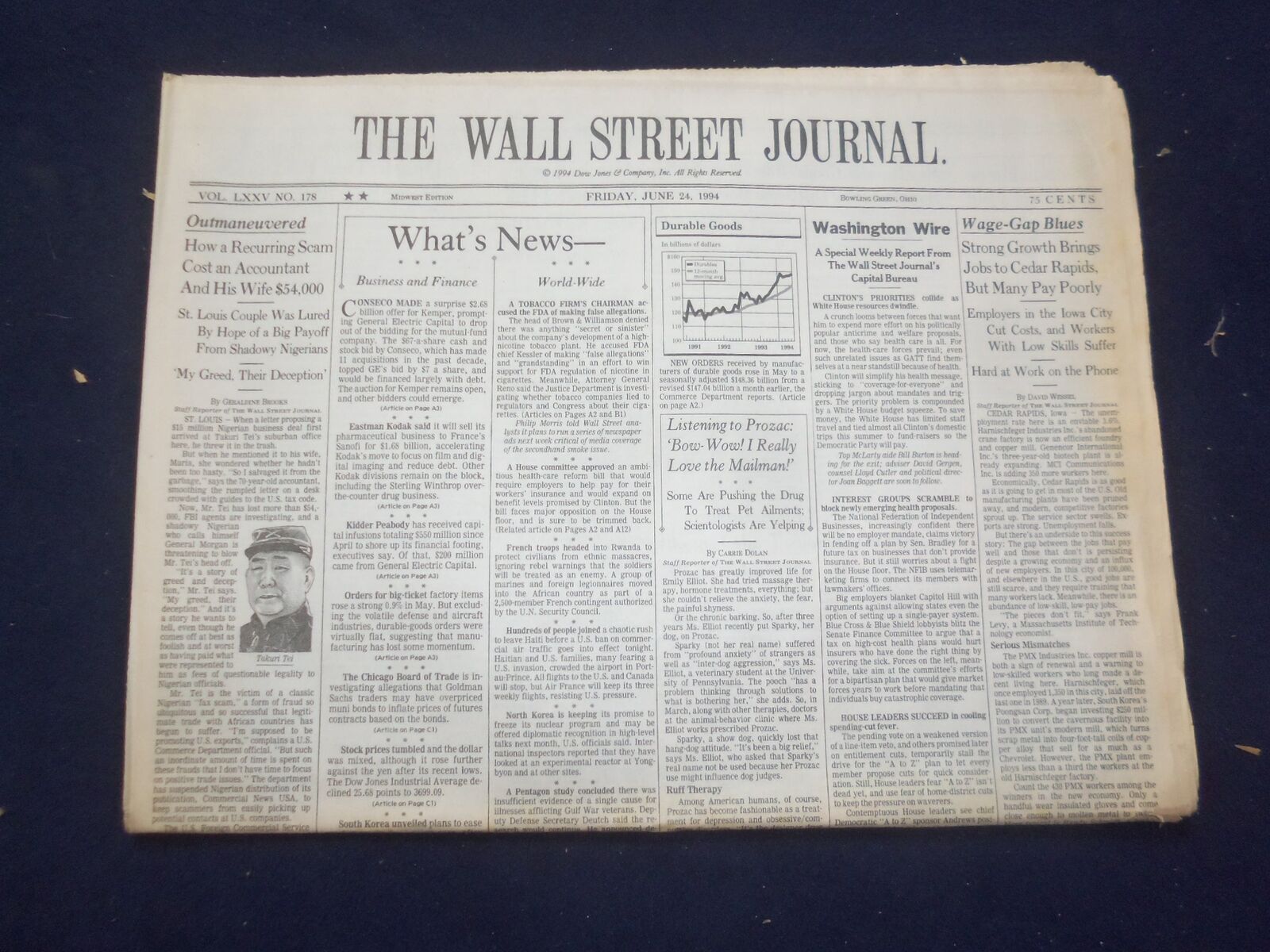 1994 JUNE 24 THE WALL STREET JOURNAL -GROWTH BRINGS JOBS TO CEDAR RAPIDS- WJ 160