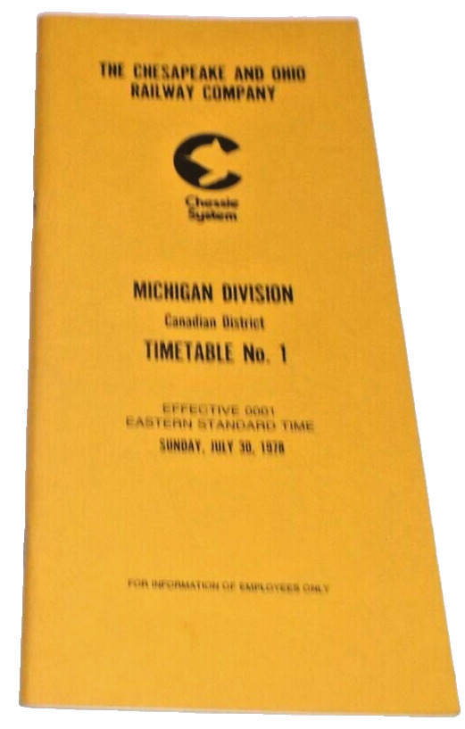 JULY 1978 CHESSIE SYSTEM CANADIAN DISTRICT EMPLOYEE TIMETABLE #1