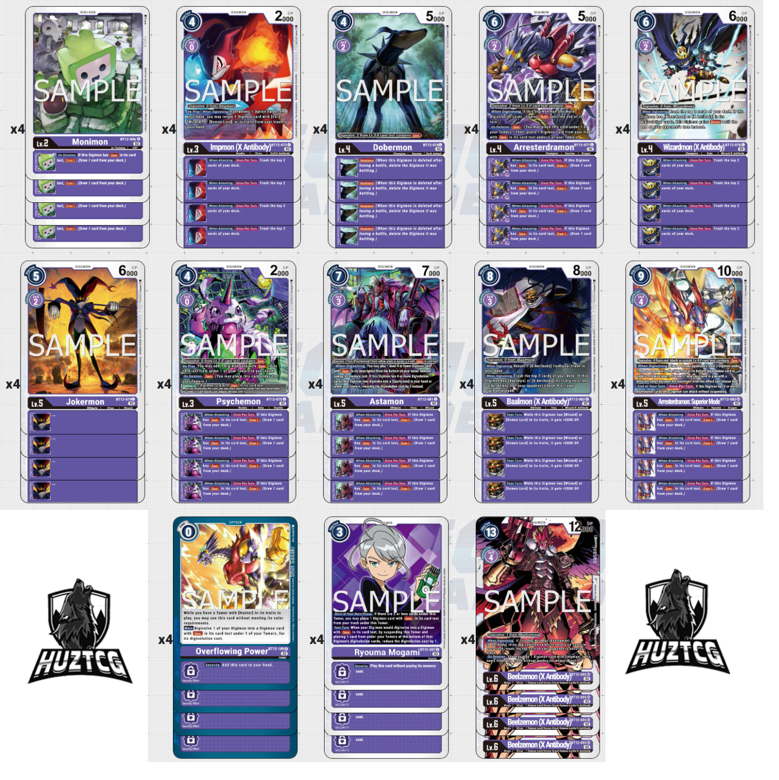 Digimon TCG - BT12 Full Purple Beelzemon X-Antibody/Arresterdramon Playset/Deck
