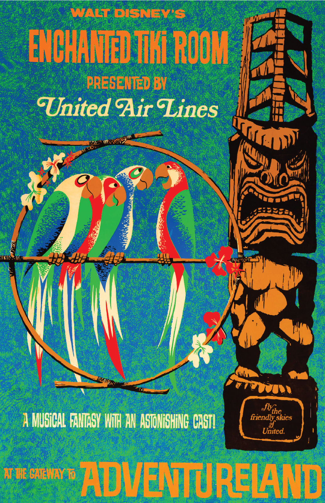 Enchanted Tiki Room Birds Walt Disney World United Airlines Adventureland Poster